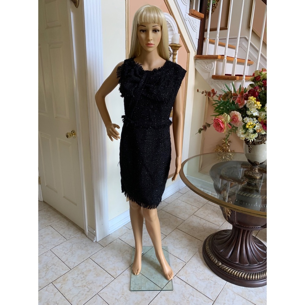 Black tweed cocktail dress with bow